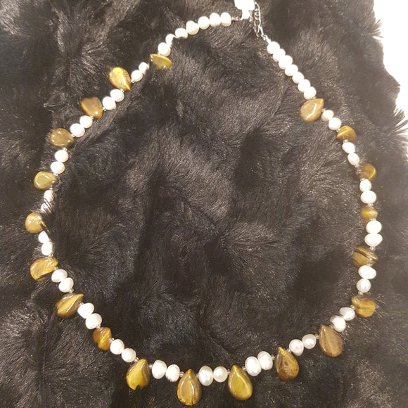 Perlenkette mit Tigerauge 50 cm lang verstellbar